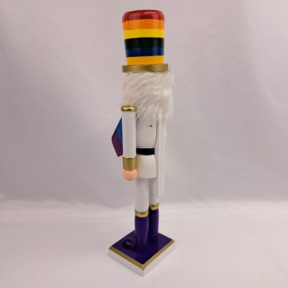 Wooden Christmas Gay And Pride Themed Flag 15 Inch Tall Nutcraker - Picture 7 of 14